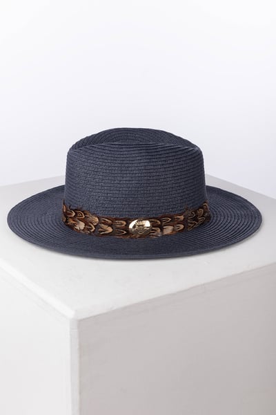 Ladies Feather Panama Summer Hat - Helmsley - Navy