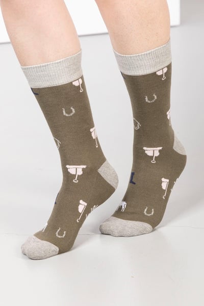 Ladies Pony Print Ankle Socks - Khaki
