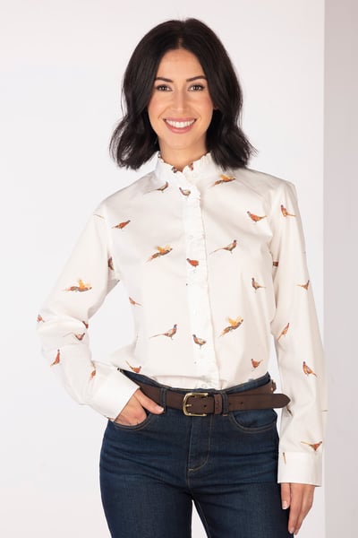 Rüschenhemd für Damen aus Oxford-Baumwolle - Ivy - Fasan Weiß