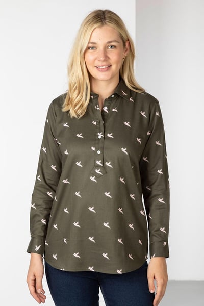 Ladies Overhead Country Shirt - Hannah - Khaki Pheasant