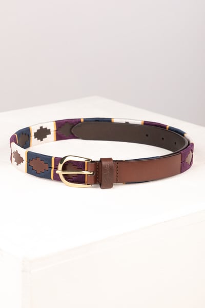 Ladies Slim Leather Polo Belt - Ripon - Berry/White/Navy/Gold