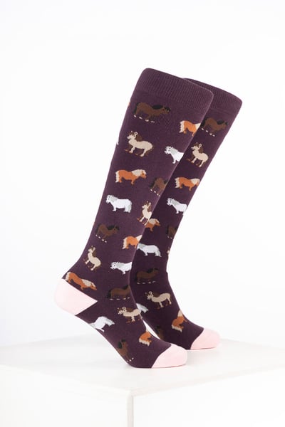 Kids Animal Welly Socks - Shetland Dark Berry