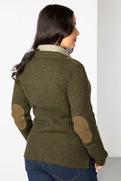 Ladies Chunky Shooting Sweater - Danby - Olive Tweed