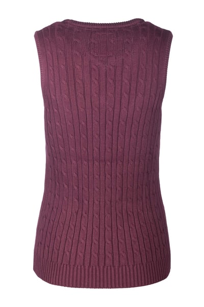 Ladies V Neck Cable Knit Vest- Emma - Burgundy