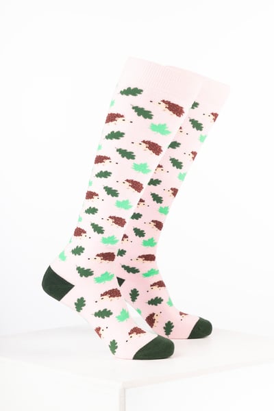 Women’s Animal Welly Socks - Hedgehog Soft Pink