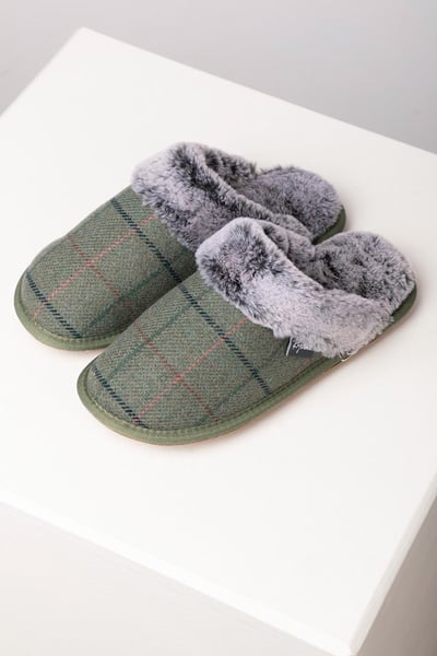 Ladies Tweed Slippers - Beswick - Blue