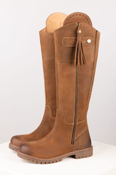 Botas altas de piel para mujer - Bramham - Bronceado oscuro