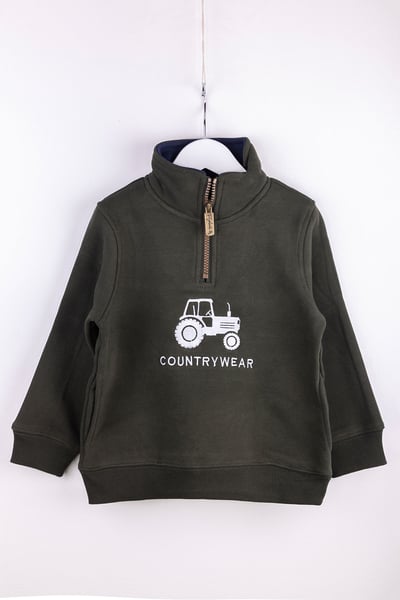 Mini-Jungen-Sweatshirt mit Viertelreißverschluss - Byland - Traktor Olive