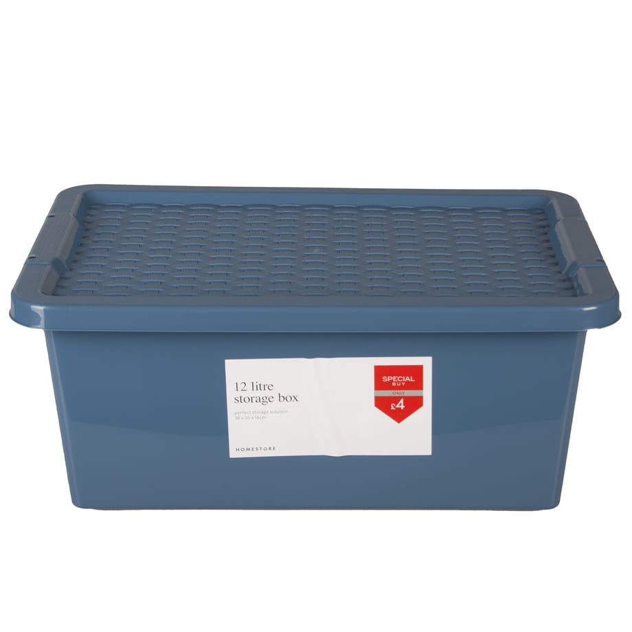 Blue Rattan Storage Box With Lid 12L UK