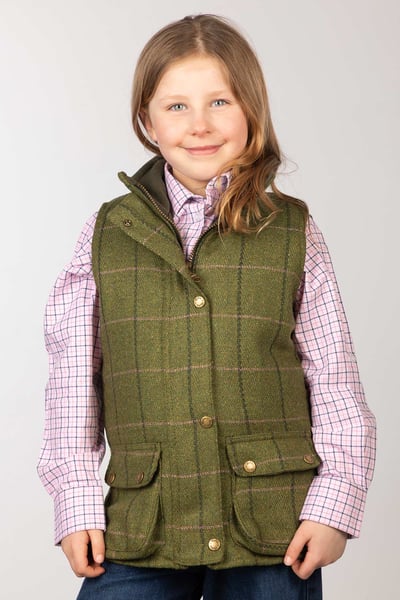 Weste aus Tweed für Mädchen - Oliv/Rosa