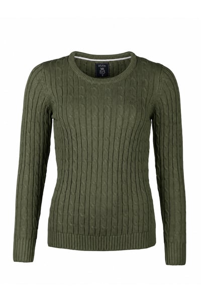 Damen Pullover mit Zopfmuster und Rundhalsausschnitt - Emma - Khaki