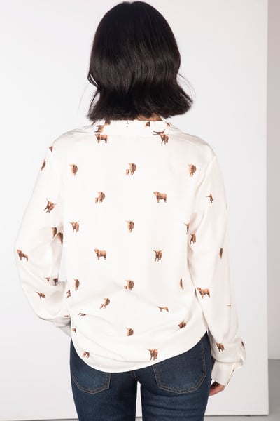 Ladies Floaty Long Sleeved Blouse - Wistow II - Highland Cow