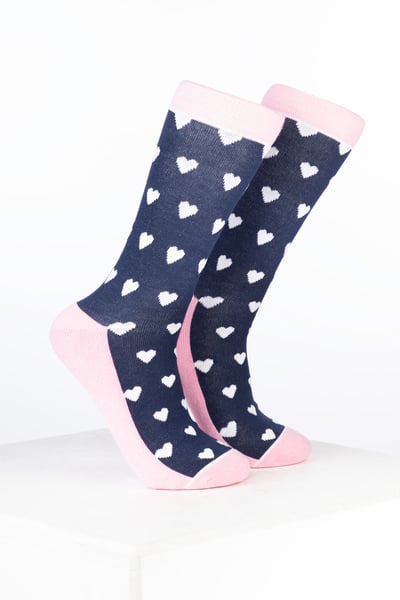 Calcetines tobilleros de bambú para mujer con diseño de corazón - Corazón Azul Marino