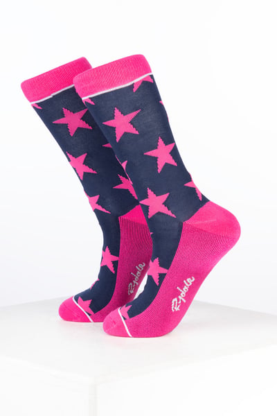 Damen-Sneakersocken aus Bambus mit Sternenmuster - Stern Marineblau/Bonbon