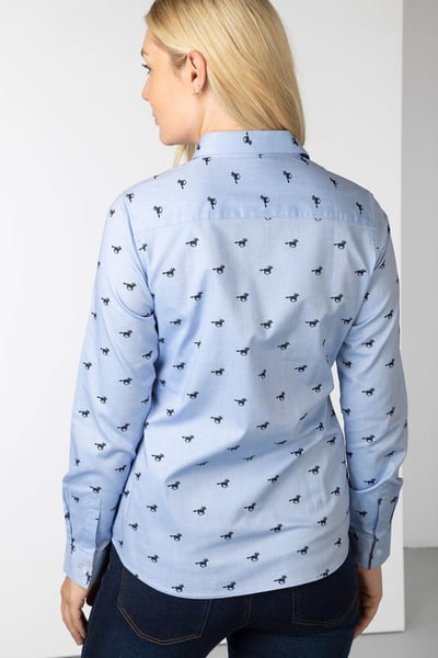 Ladies Oxford Cotton Printed Shirt -  Audrey II - Blue Horse