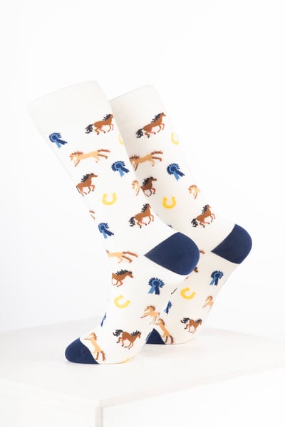 Damen-Knöchelsocken mit Pferdemotiv - Pony & Rosette Creme