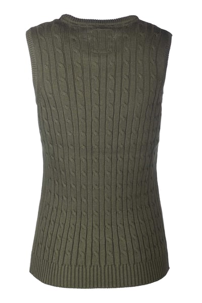 Ladies Crew Neck Cable Knit Vest - Emma - Khaki