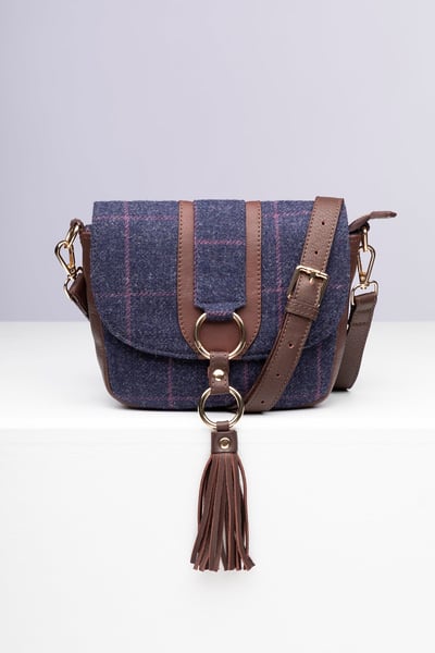 Bolso bandolera de tweed para mujer - Helmsley - Tweed azul marino