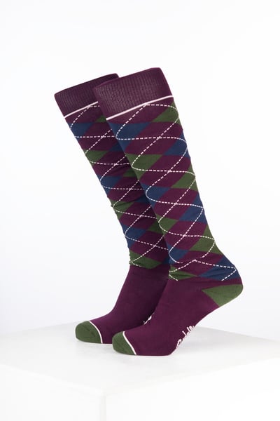 Women’s Bamboo Rich Argyle Riding Socks - Argyle Dark Berry/Navy/Dark Olive