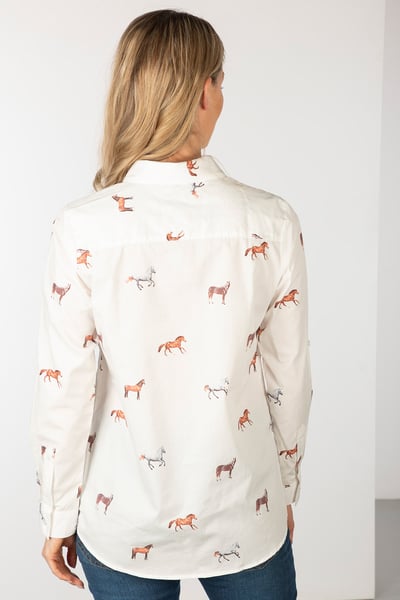Ladies Printed Overhead Shirt - Wistow II - Horse White