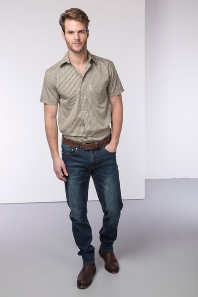 Men's Short Sleeved Check Shirts - Poacher Olive