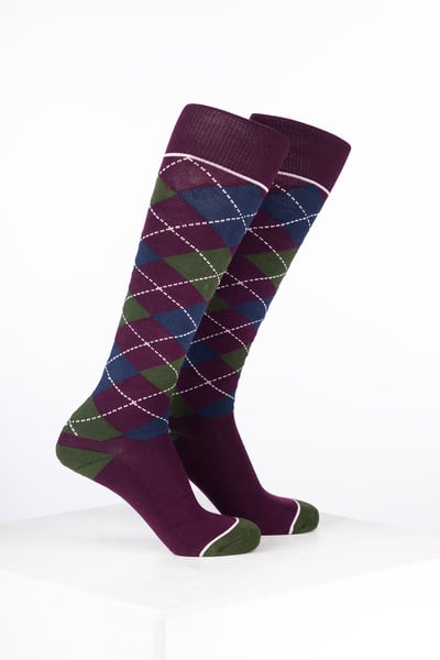 Junior Bamboo Rich Argyle Reitsocken - Argyle Dunkle Beere/Marineblau/Dunkles Oliv