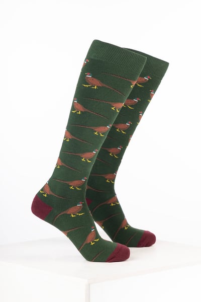 Men's Bird Welly Socks - Walking Pheasant Dark Olive