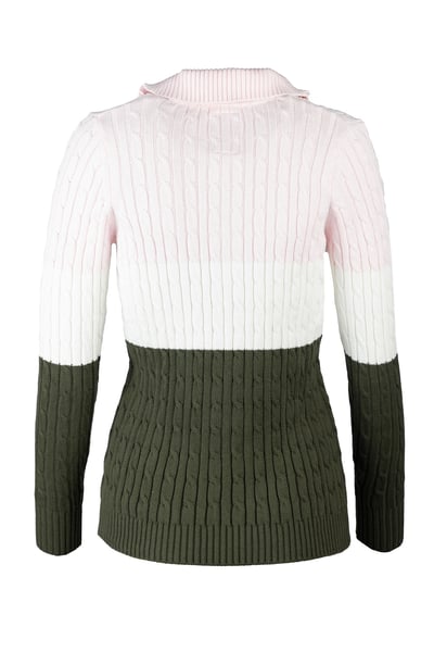 Ladies Striped Quarter Zip Jumper - Bramham - Khaki