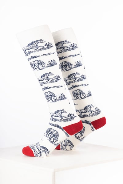 Women’s Horse Print Welly Socks - Equestrian Life Cream