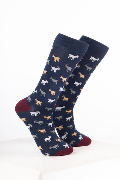 Men’s Bamboo Rich Animal Ankle Socks - Goat Navy