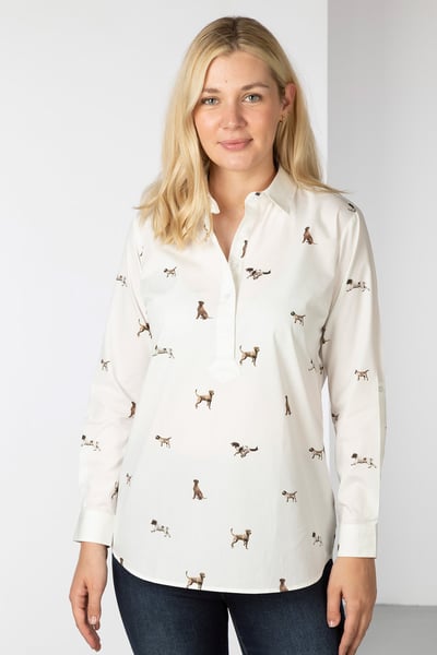 Ladies Printed Overhead Shirt - Wistow II - Country Dog White