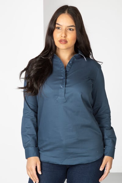 Damen Plain Overhead Country Shirt - Hannah - Denim