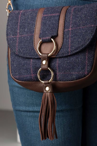Bolso bandolera de tweed para mujer - Helmsley - Tweed azul marino