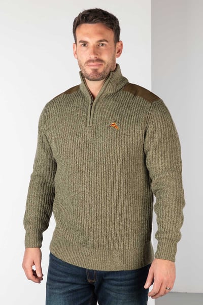 Men's 1/2 Zip Chunky Shooting Sweater - Danby - Derby Tweed