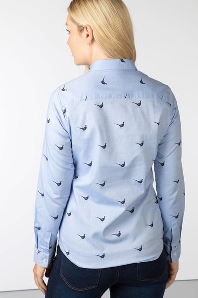 Ladies Oxford Cotton Printed Shirt -  Audrey II - Blue Pheasant