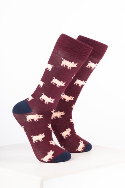 Men’s Bamboo Rich Animal Ankle Socks - Vin Pink Pig