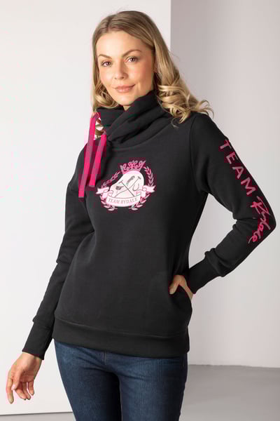 Ladies Horse Head Cross Neck Hoody - Black