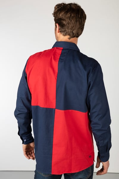 Men's Quartered Deck Shirt - Ganton - Navy/Red
