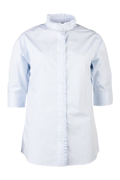 Ladies Ruffled Short Sleeved Shirt - Ivy - Blue Gingham