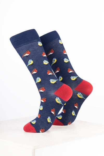 Damen-Knöchelsocken mit Vogelmotiv - Gartenvogel Denim