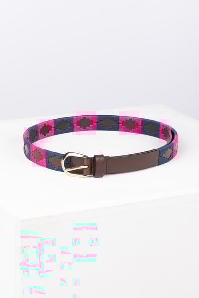 Ladies Slim Leather Polo Belt - Ripon - Bonbon/Navy/Sorbet