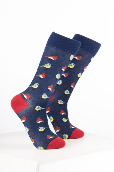 Damen-Knöchelsocken mit Vogelmotiv - Gartenvogel Denim