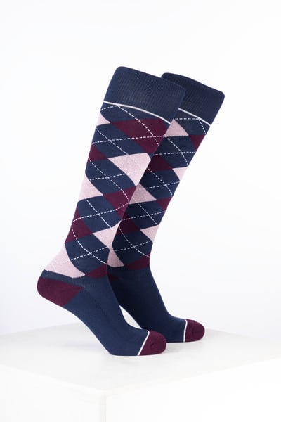 Junior Bamboo Rich Argyle Reitsocken - Argyle Marineblau/Dunkle Beere/Zartrosa