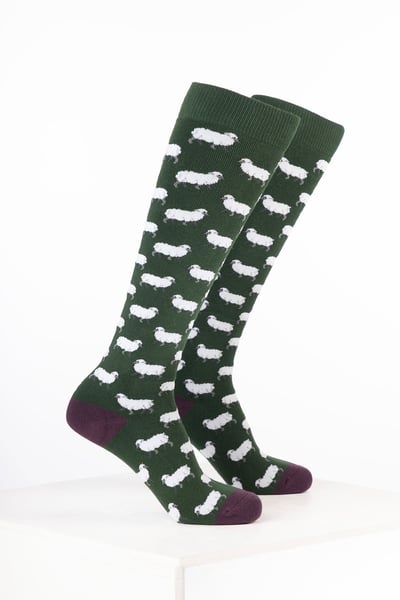 Damen-Gummistiefelsocken mit Tiermotiven - Schaf Dunkeloliv