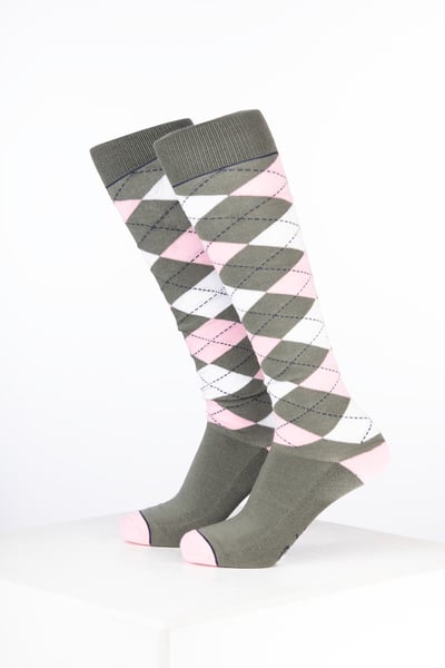 Women’s Bamboo Rich Argyle Riding Socks - Argyle Thyme/Soft Pink/White