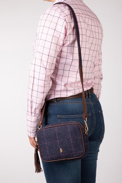 Bolso cruzado de mujer en tweed - Helmsley - Tweed azul marino/Azul marino