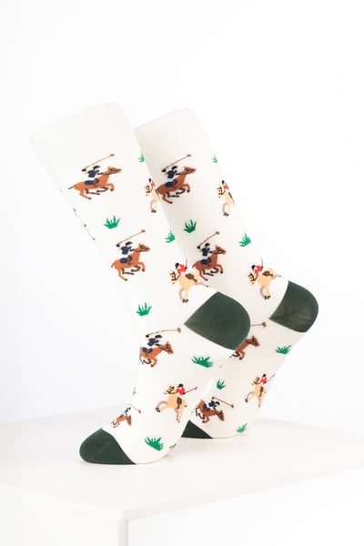 Damen-Knöchelsocken mit Pferdemotiv - Polospieler Creme