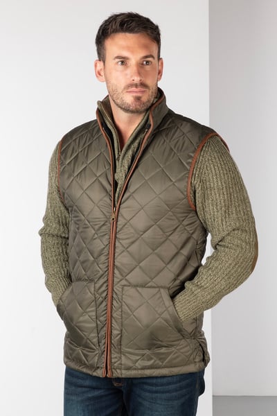 Men's Quilted Waistcoat - Harpham - Dark Olive