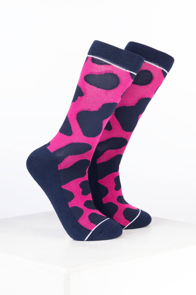 Damen-Knöchelsocken aus Bambusmaterial mit Kuhmuster - Kuh Bonbon/Marineblau