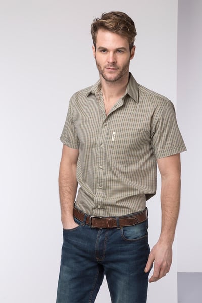 Men's Short Sleeved Check Shirts - Poacher Olive
